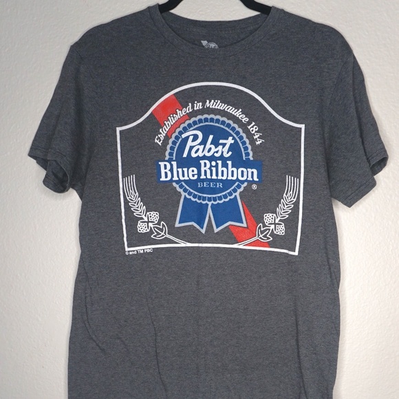 Pabst Blue Ribbon Classic Logo T-Shirt in Grey - Size Medium - Picture 1 of 4